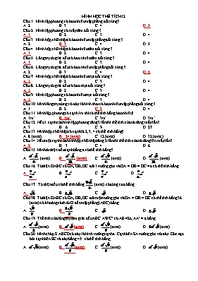 Bài tập trắc nghiệm Hình học thể tích Lớp 12